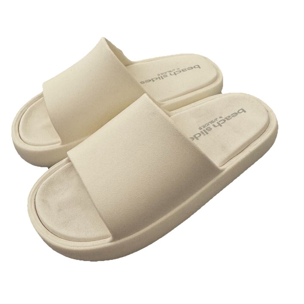 J/Slides Sandals 8M White Eva Squish Platform Slide Slip-On Beach Shoes 1.75”